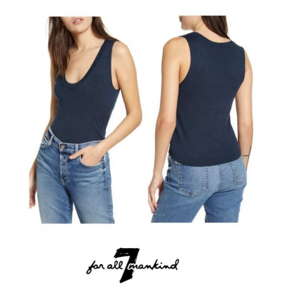 7 For All Mankind Vintage Scoop Tank - Size L  Navy